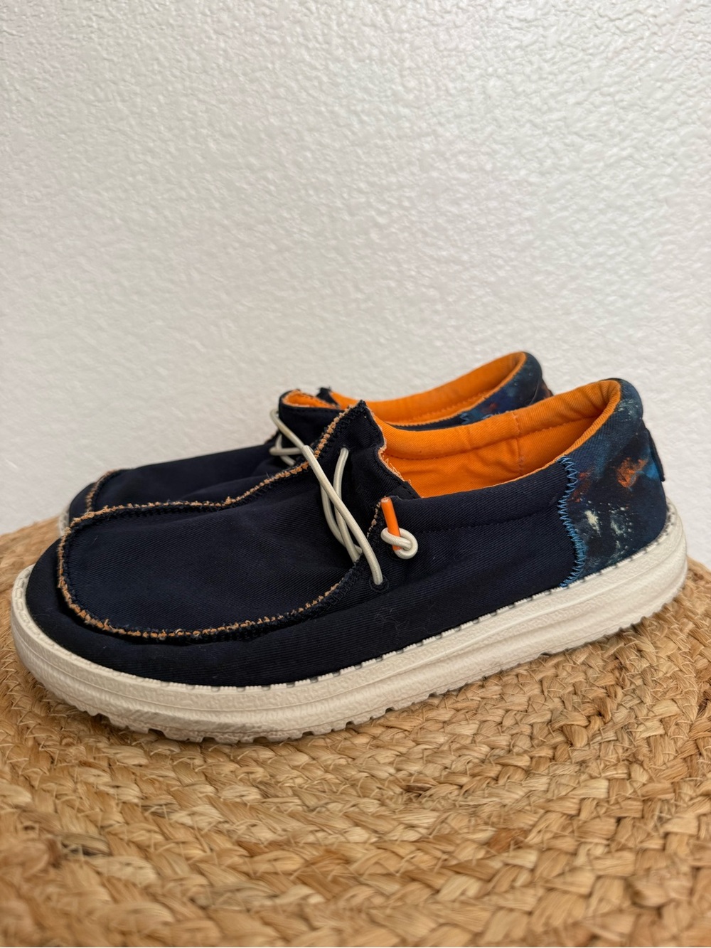 Hey Dude Navy Slip-On Canvas Sneakers with Orange Lining Size YT5